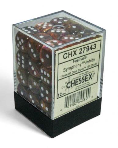 Chessex: Festive: 12mm d6 Symphony/white Dice