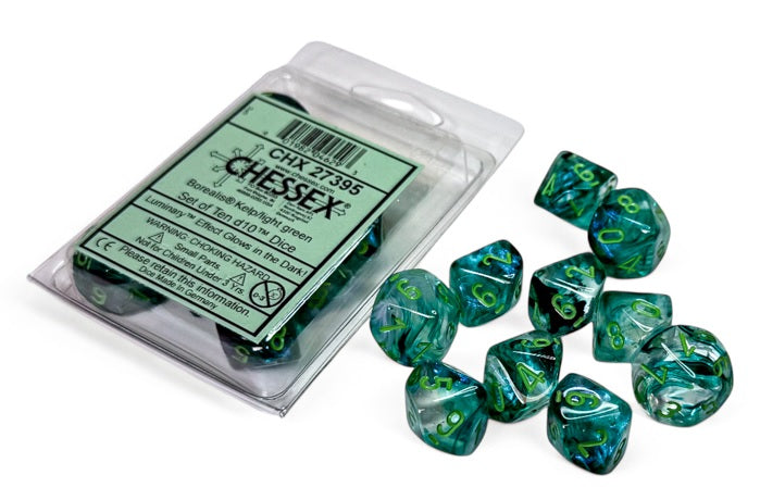 Chessex: Borealis: Kelp/light green Luminary Set of Ten d10s