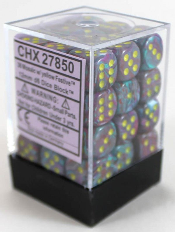 Chessex Dice: Festive 12mm D6 Mosaic Yellow (36)