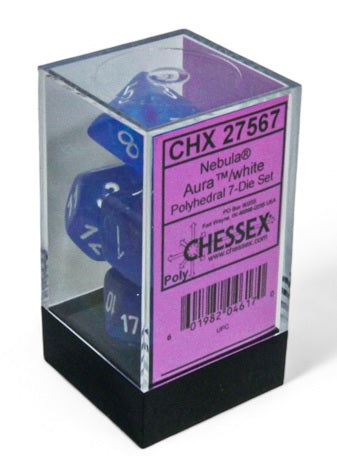 Chessex: Nebula: Polyhedral Aura/white Luminary 7-Die Set