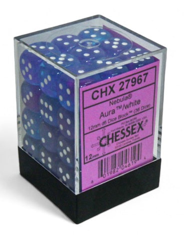 Chessex: Nebula: 12mm d6 Aura/white Luminary Dice Block (36 dice)