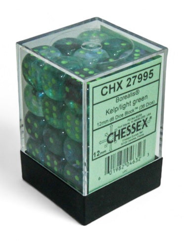 Chessex: Borealis: 12mm d6 Kelp/light green Luminary Dice