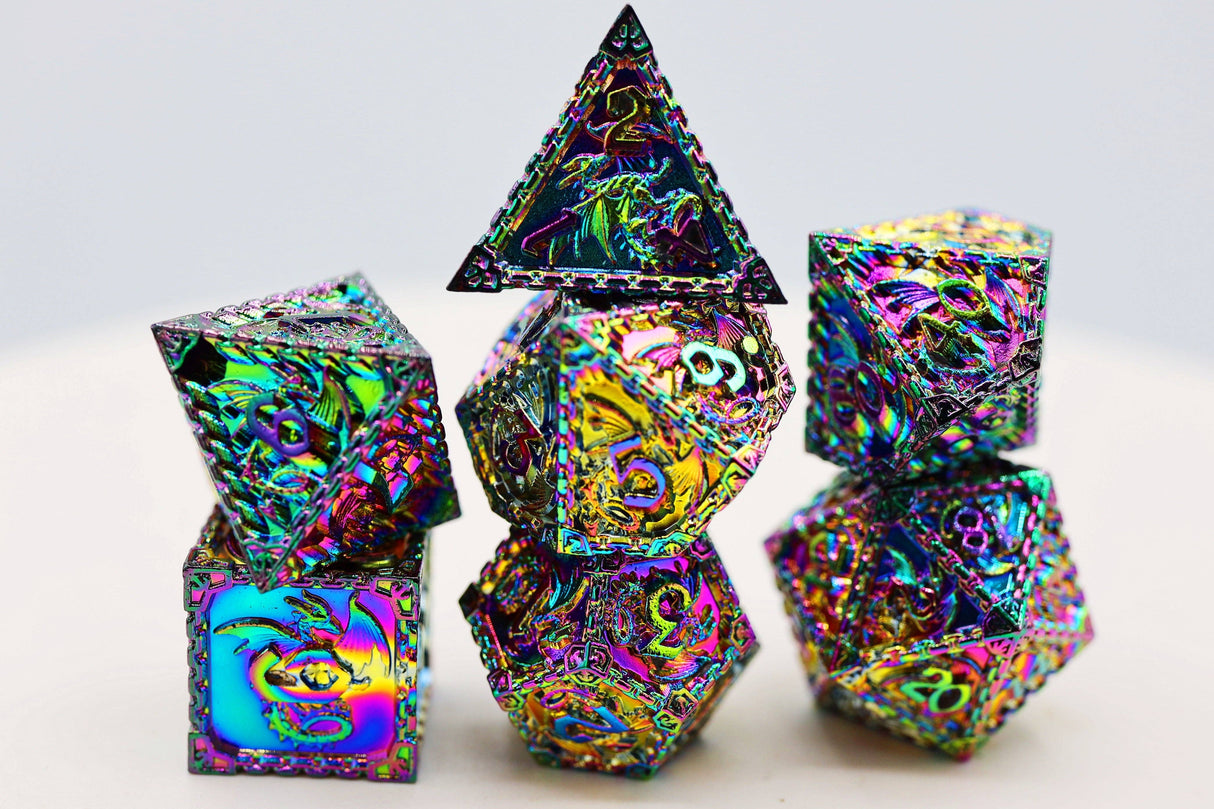 Foam Brain: Chained Dragon: Mystic - Metal RPG Dice Set