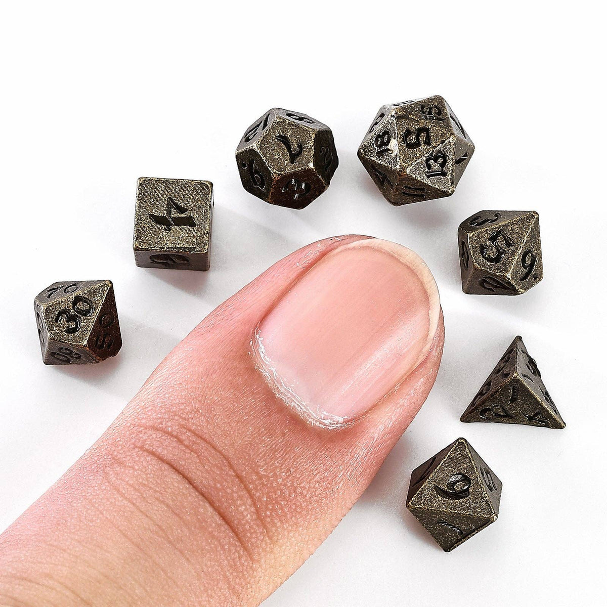 Hymgho Premium Dice - Unseelie Mini Metal RPG Dice Set  - Ancient Bronze