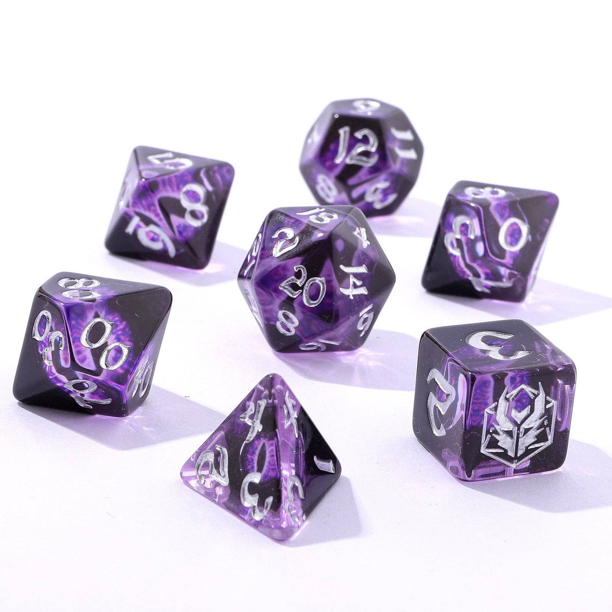 Hymgho Premium Dice - Wyrmforged Rollers - Rounded Resin Polyhedral Dice - Dragon Eye Purple
