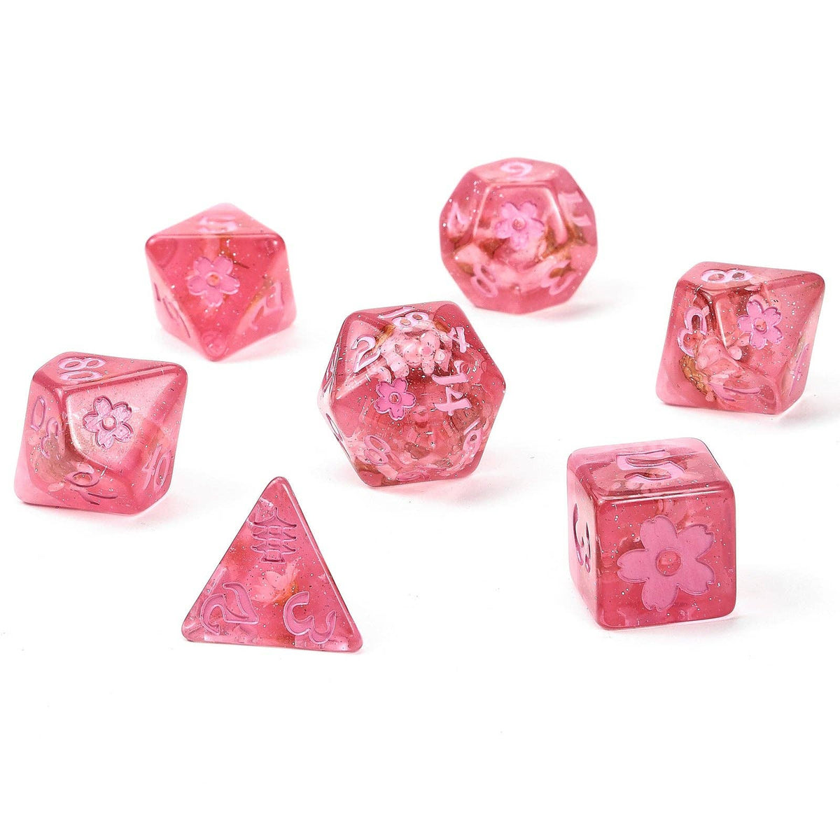 Hymgho Premium Dice - Wyrmforged Rollers Sakura Blossom RPG Dice Set - Pink Ink
