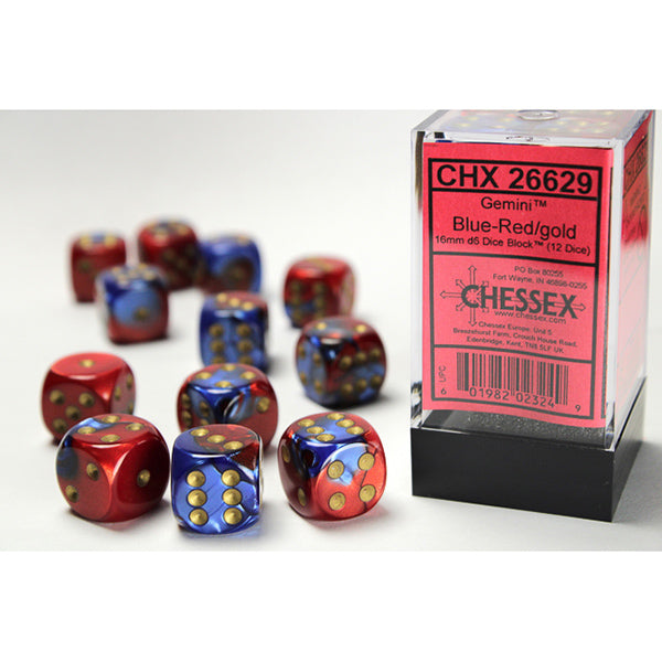 Chessex: 16mm 12d6 Gemini: Blue-Red/Gold