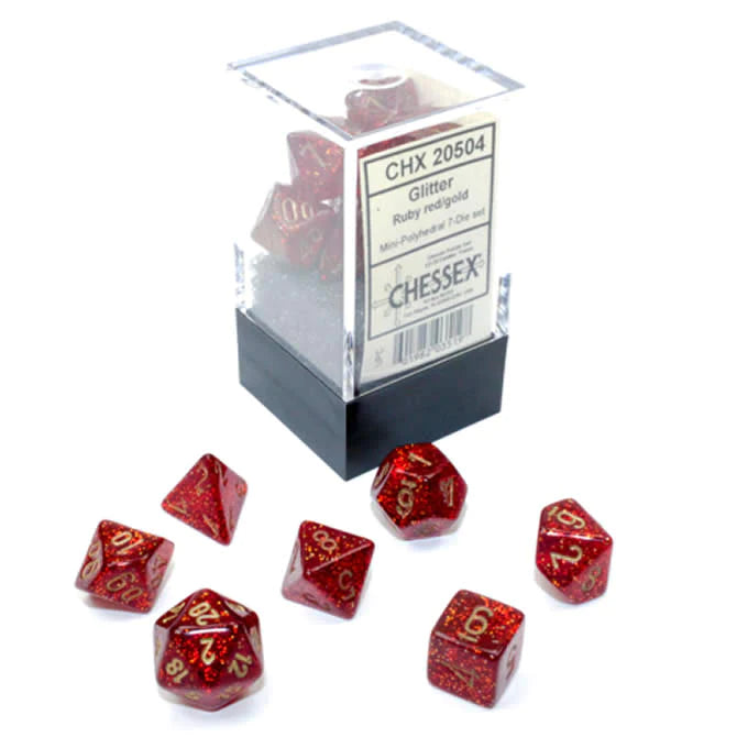 Chessex Dice: Glitter: Mini-Polyhedral Ruby/gold 7-Die Set
