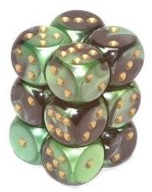 Chessex: Gemini Black-Green/Gold 16Mm D6 Dice