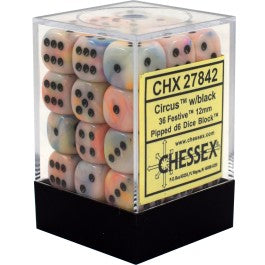 Chessex: Festive Circus/Black 12Mm D6 Dice