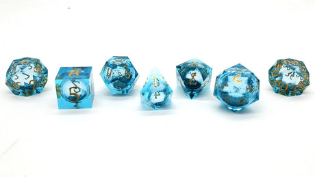 Old School 7-Piece Sharp Edged Dice Set: Liquid Infused - Azure Fury