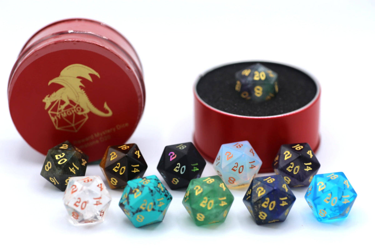 Hymgho Premium Dice - Quest's Reward Mystery Dice - Gemstone D20s