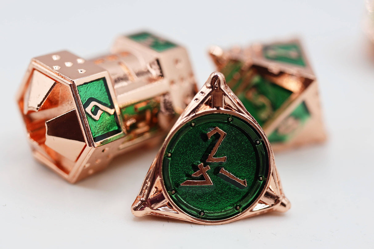 Foam Brain: Dice 51: Emerald Meteor Shower - Metal RPG Dice Set