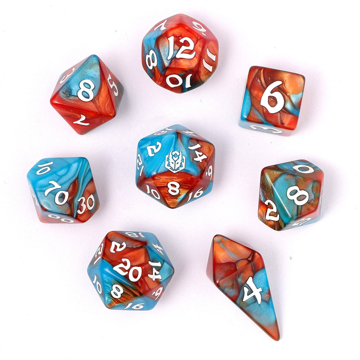 Hymgho Premium Dice - Wyrmforged Rollers - Rounded Edge 8 Piece Polyhedral Dice set - Bard's Cloak