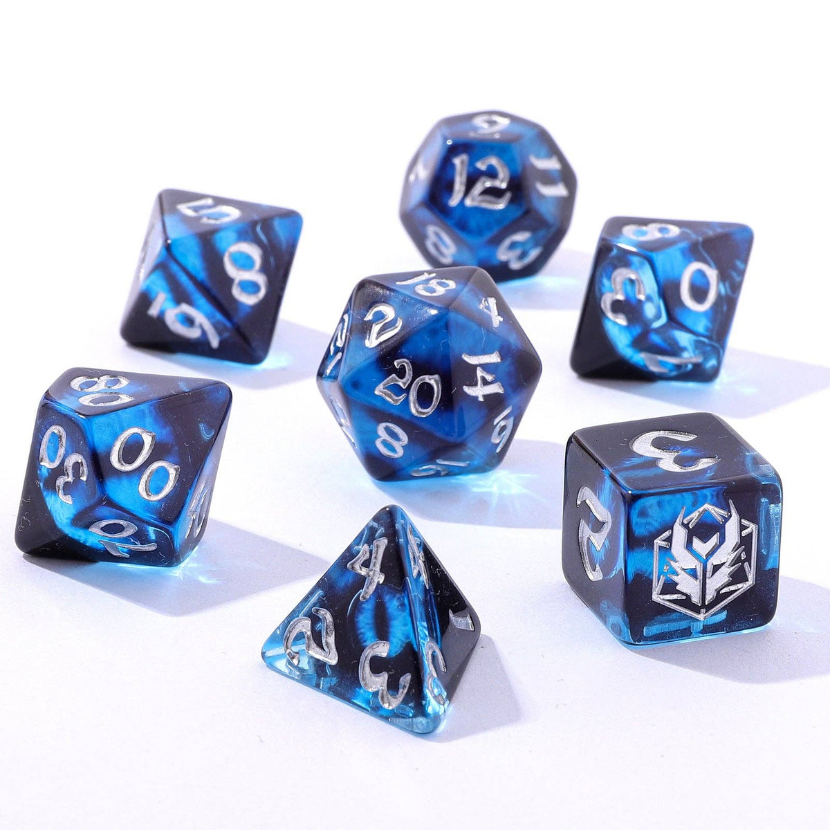 Hymgho Premium Dice - Wyrmforged Rollers - Rounded Resin Polyhedral Dice - Dragon Eye Blue