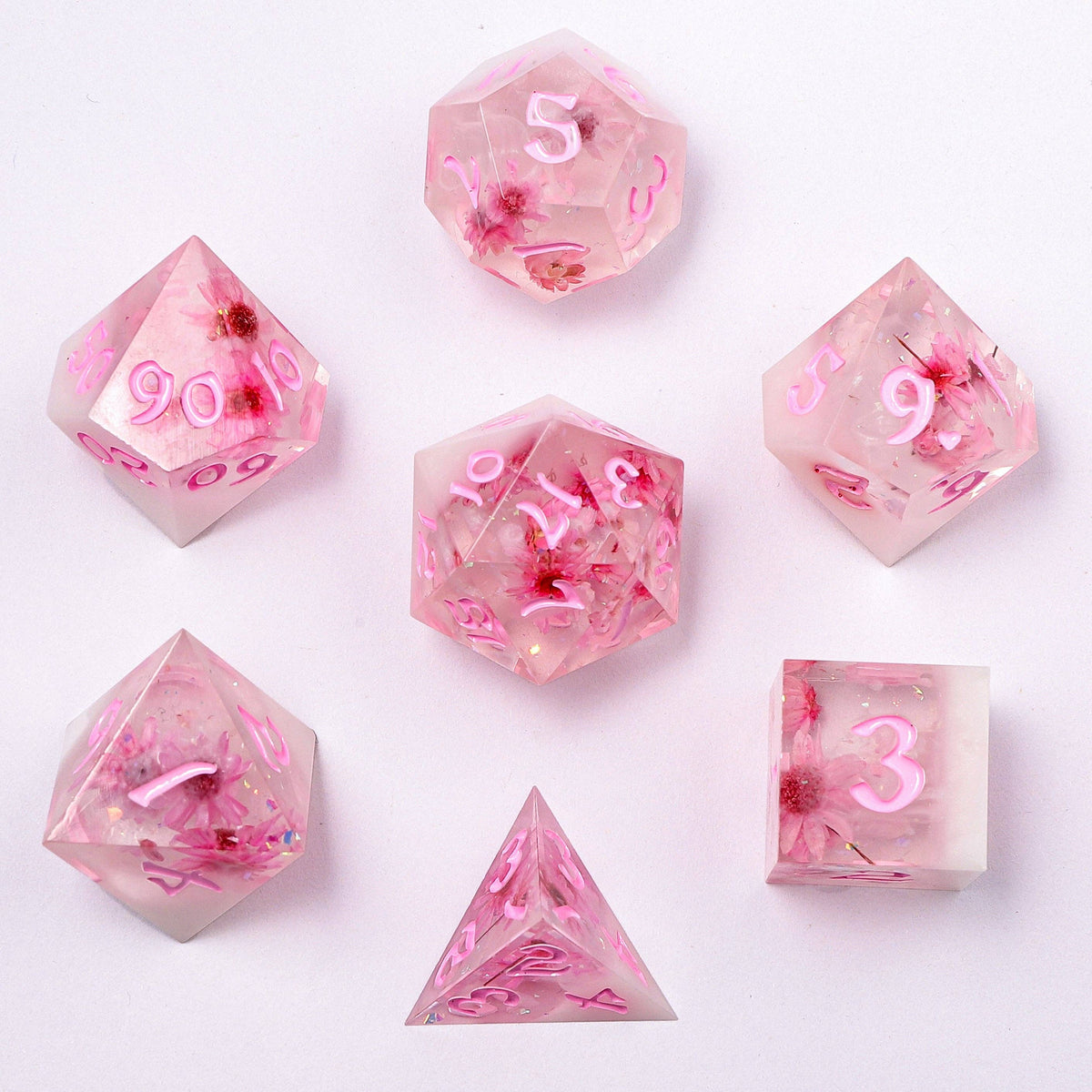Hymgho Premium Dice - Captured Magic Hand Sanded Sharp Edge Resin - Sakura Cherry