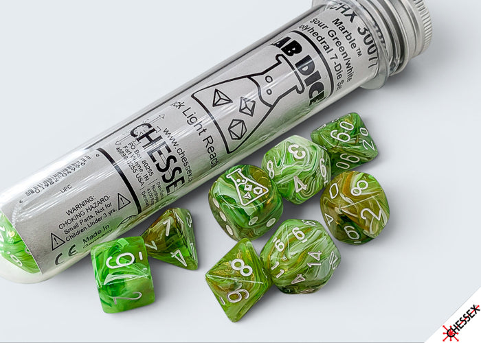 Chessex: Lab Dice 10 Polyhedral 7-Die Set Marble Sour Green/White