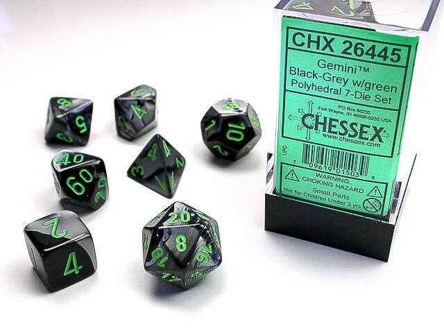 Chessex Gemini 5: Poly Black Grey/Green (7)