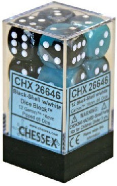 Chessex: Gemini: Black-Shell/White 16mm D6 Dice Block