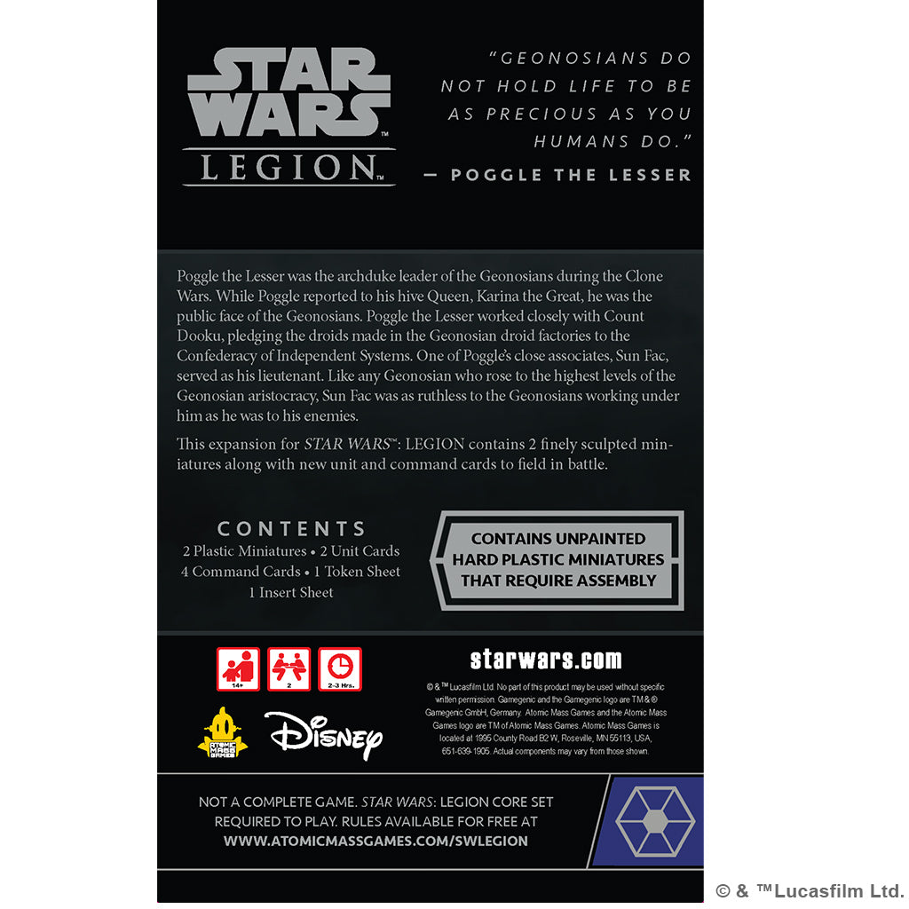 Star Wars Legion: Sun Fac and Poggle The Lesser Operative and Commander Pack