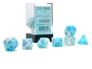 Chessex Dice: Gemini: Poly Pearl Turquoise-White/blue Luminary 7-Die Set