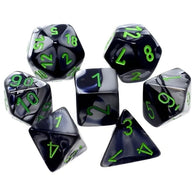 Chessex Dice: Gemini: Mini-Polyhedral Black-Grey/Green 7-Die Set