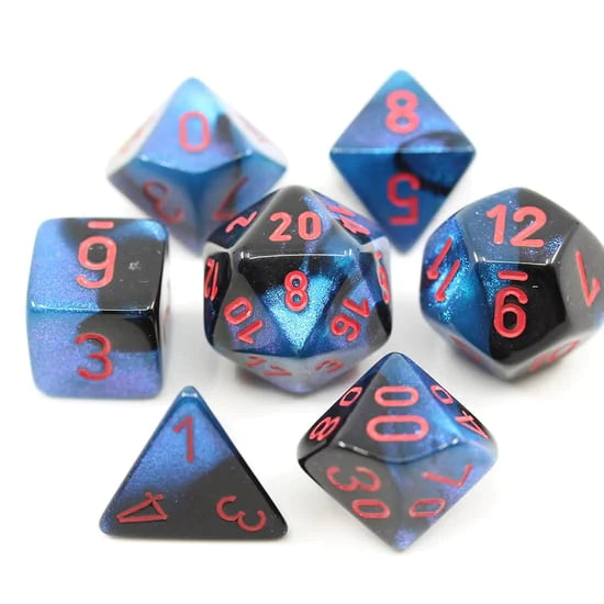 Chessex Dice: Gemini: Mini-Polyhedral Black-Starlight/Red 7-Die Set