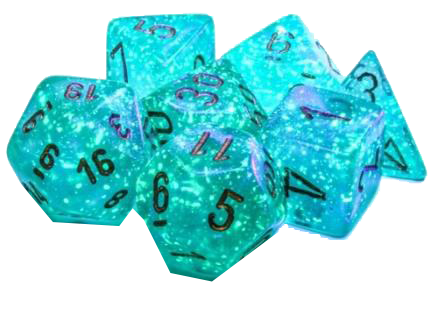Chessex Dice: Borealis: Polyhedral Teal/gold Luminary (7)