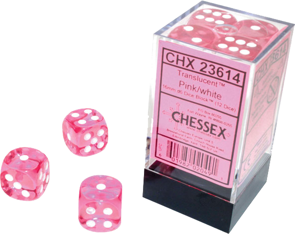 Chessex Dice: Translucent: 16mm D6 Pink/White (12)