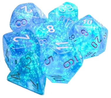 Chessex Dice: Borealis: Polyhedral Sky Blue/white Luminary (7)