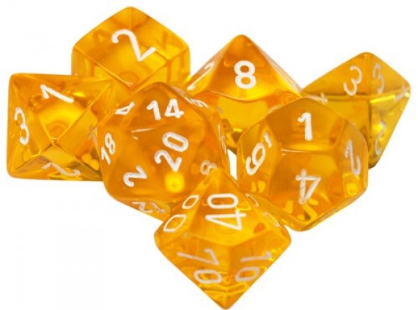 Chessex Dice: Translucent: Poly Yellow/White Revised 7-Die set