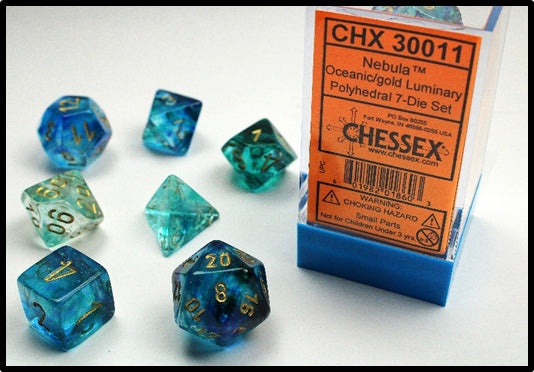 Chessex Dice: Lab Dice 2 Nebula: Poly Luminary Oceanic/Gold (7)