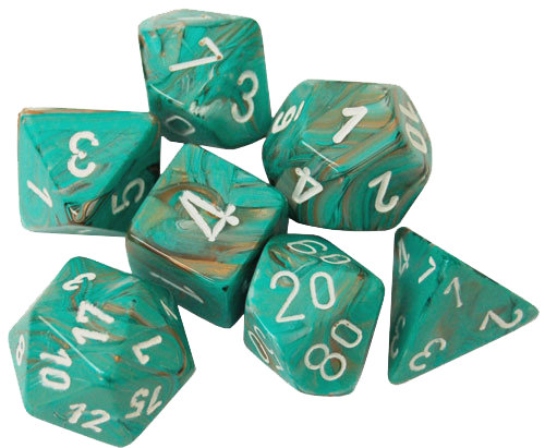 Chessex Dice: Menagerie 10: Poly Marble Oxi Copper/White (7)
