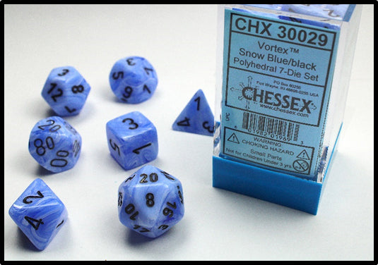 Chessex Dice: Lab Dice 2 Vortex: Poly Luminary Snow Blue/Black (7)