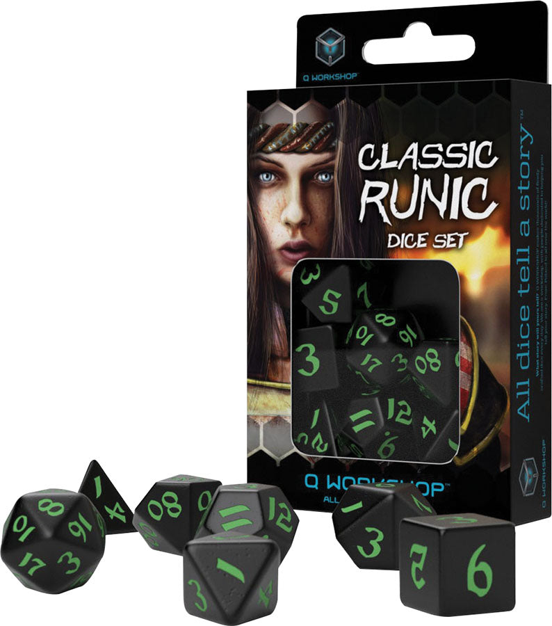 Classic Runic Dice Set Black & Green (7)