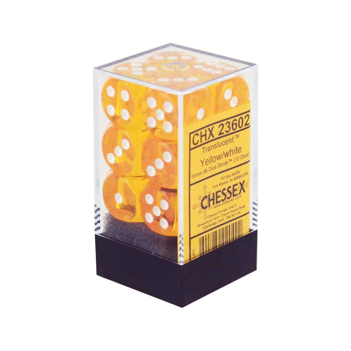 Chessex Dice: Translucent: 16mm D6 Yellow/White (12)