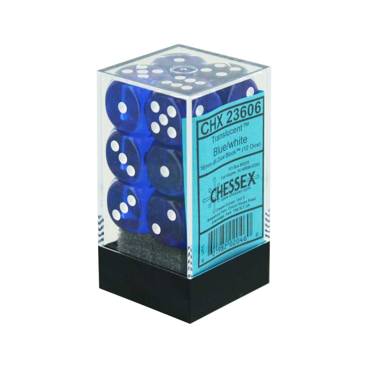 Chessex Dice: Translucent: 16mm D6 Blue/White (12)