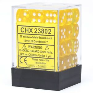 Chessex Dice: Translucent: 12mm D6 Yellow/White (36)