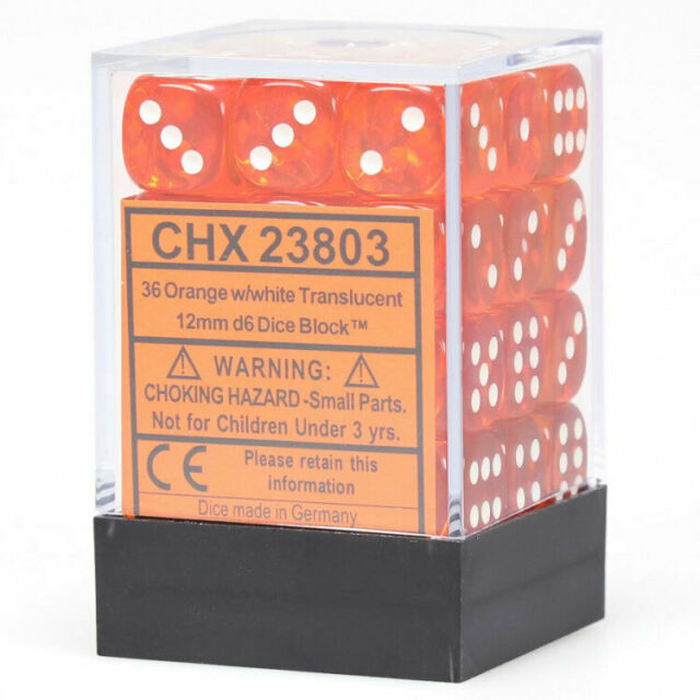 Chessex Dice: Translucent: 12mm D6 Orange/White (36)
