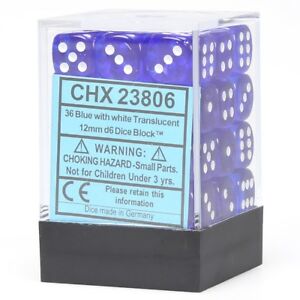 Chessex Dice: Translucent: 12mm D6 Blue/White (36)