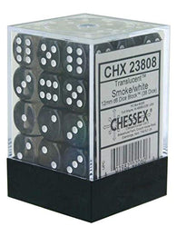 Chessex Dice: Translucent: 12mm D6 Smoke/White (36)