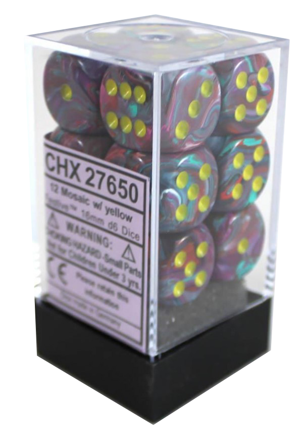 Chessex Dice: Vortex 16mm D6 Mosaic Yellow (12)