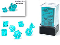 Chessex Dice: Translucent: Mini-Polyhedral Teal/white 7-Die Set