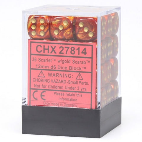 Chessex Dice: Scarab 12mm D6 Scarlet/Gold (36)
