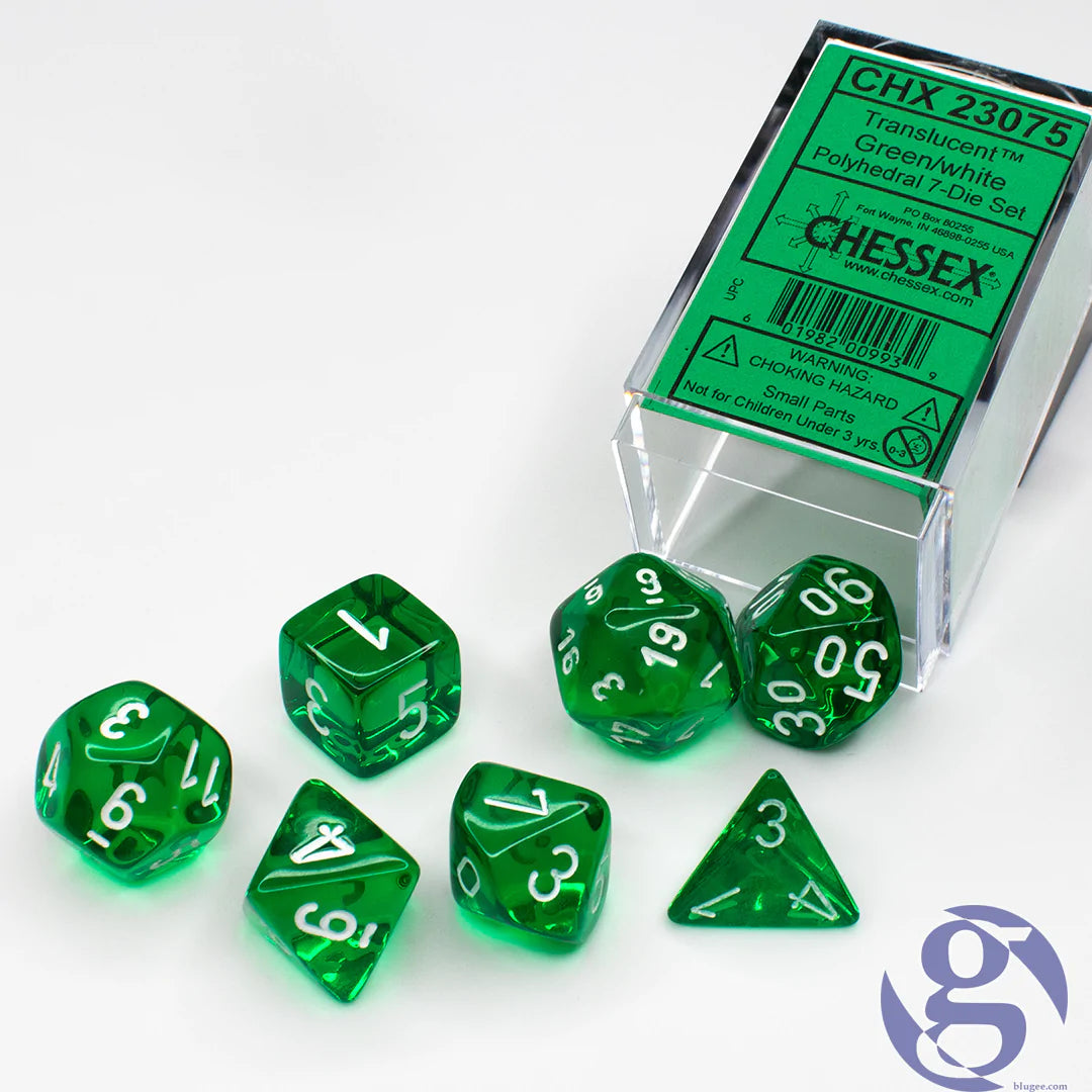 Chessex Dice: Translucent: Poly Green/White Revised 7-Die set