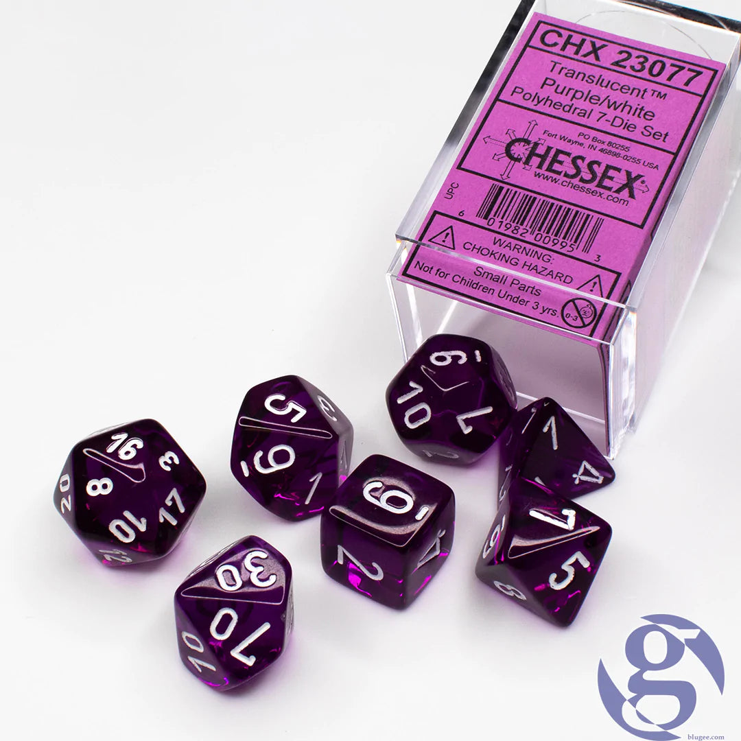 Chessex Dice: Translucent: Poly Purple/White Revised 7-Die set