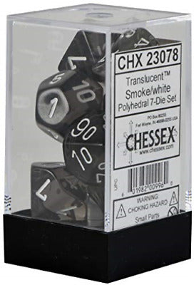 Chessex Dice: Translucent Poly Smoke/White (7) Revised
