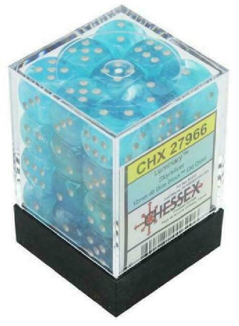 Chessex Dice: Dice Menagerie 10: 12mm D6 luminary Poly Sky/Silver (36)