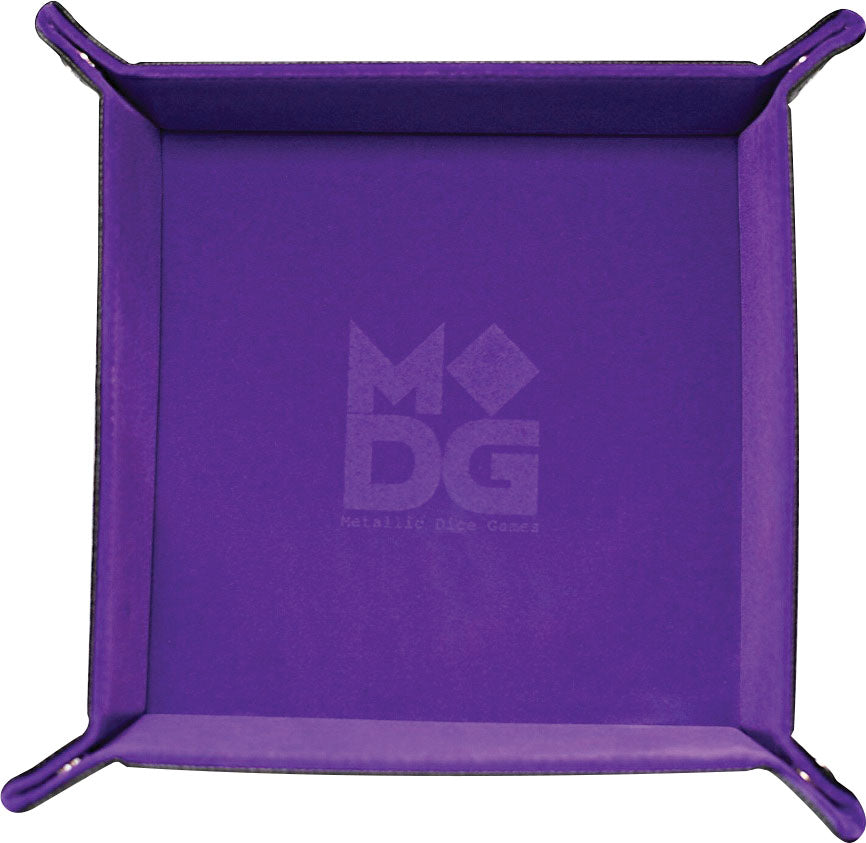 Velvet Folding Dice Tray with Leather Backing: 10in x 10in Purple