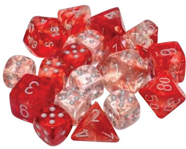 Chessex Dice: Nebula: 12mm d6 Red/silver Luminary Dice Block (36 dice)